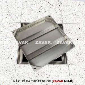 Nắp hố ga ngoài trời inox MHP-AA80 / KT 80x80cm, lát gạch tối đa 2cm/ tải 600kg